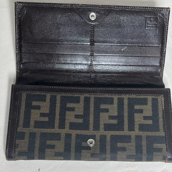Fendi Auth Long Bifold Unisex Wallet Monogram Canvas Leather black Brown - Picture 5 of 13